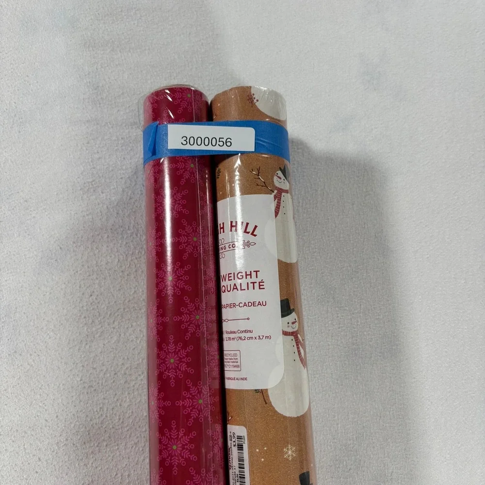 Hallmark Sleigh Hill Gift Wrap Bundle 4 Rolls Red Plaid Snowman New Heavyweight